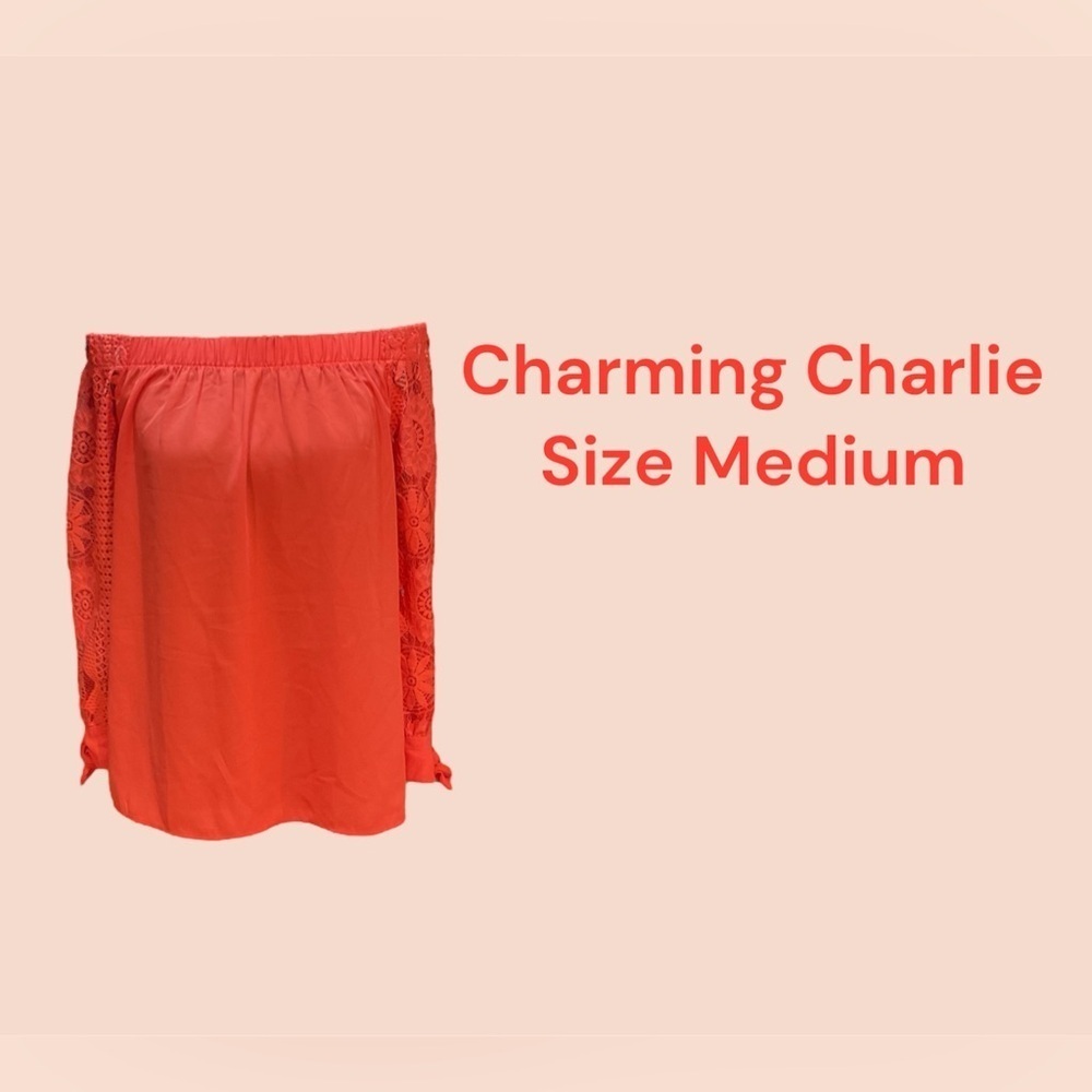 CHARMING CHARLIES SIZE MEDIUM OFF THE SHOULDER BLOUSE WITH 3/4 LACE SLEEVES